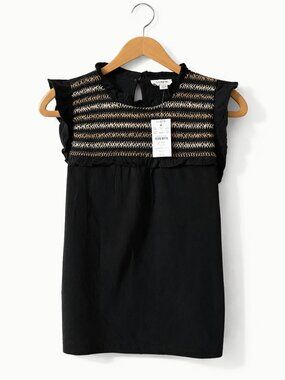 NWT J.Crew Black Ruffle Sleeve Smocked Cotton Tank Top Shirt | Black | Size XXS